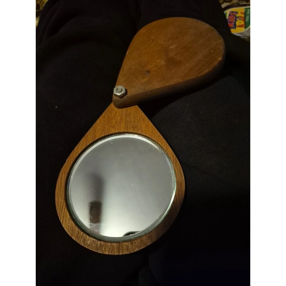 Wooden‎ Folding Pocket Mirror Travel Natural Wood